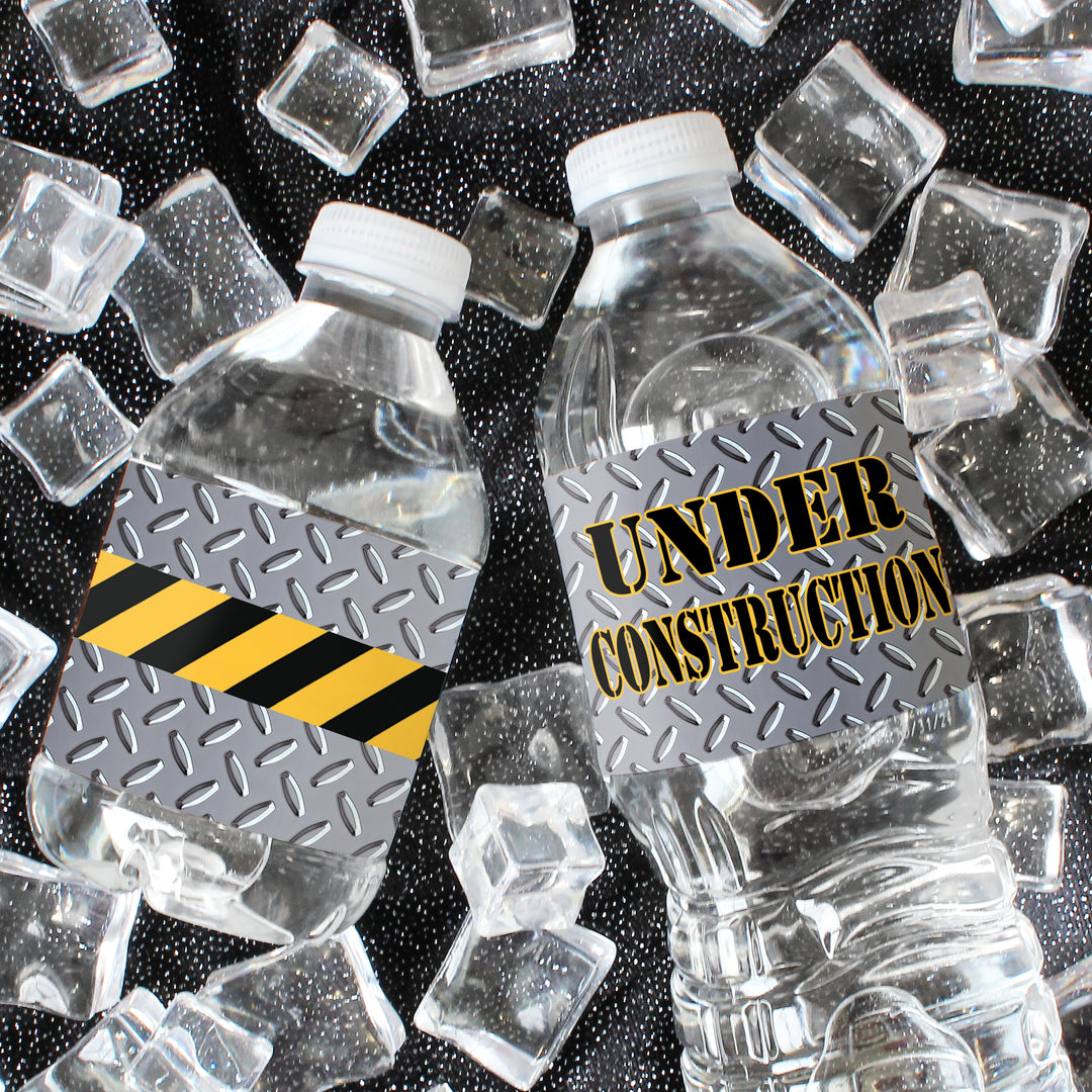 Under Construction: Kid's Birthday - Water Bottle Labels - 24 Waterproof Stickers