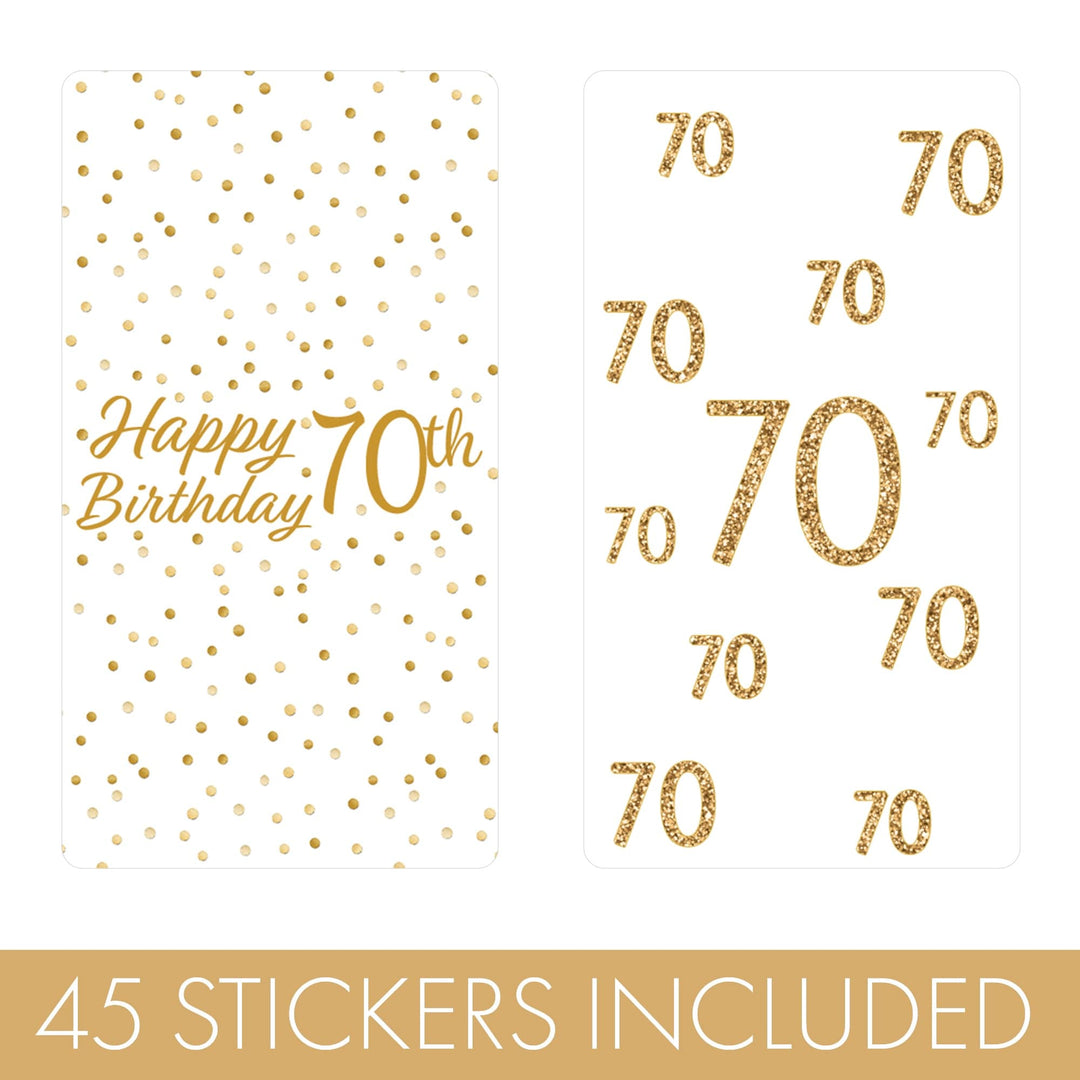 70th Birthday: White and Gold Party - Adult Birthday - Hershey's Miniatures Candy Bar Wrappers Stickers - 45 Stickers - Distinctivs Party