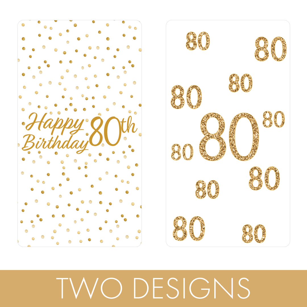 80th Birthday: White and Gold - Adult Birthday - Hershey's Miniatures Candy Bar Wrappers Stickers - 42 Stickers