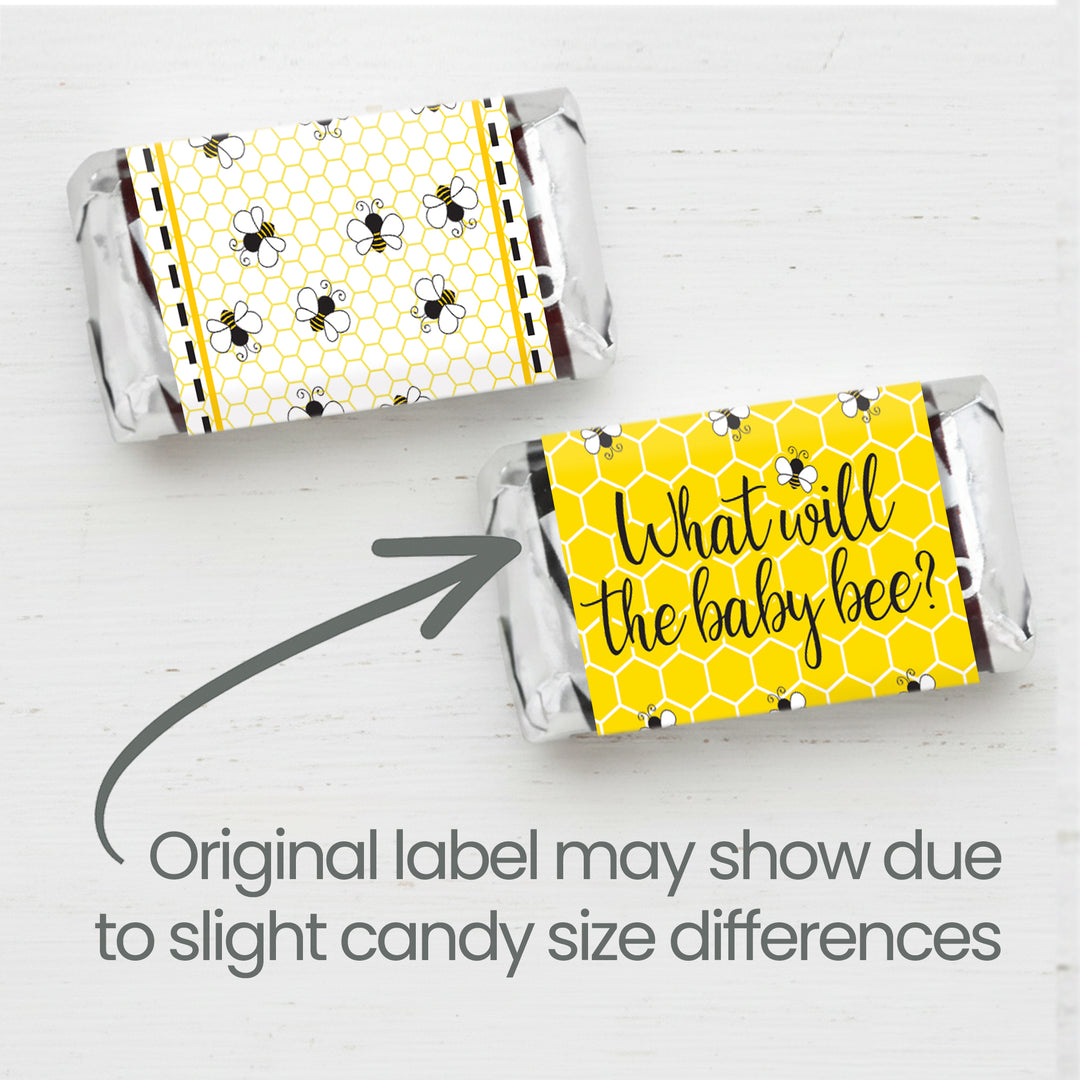 Bumble Bee: Gender Reveal Party - Mini Candy Bar Stickers - What Will Baby Bee - 42 Stickers
