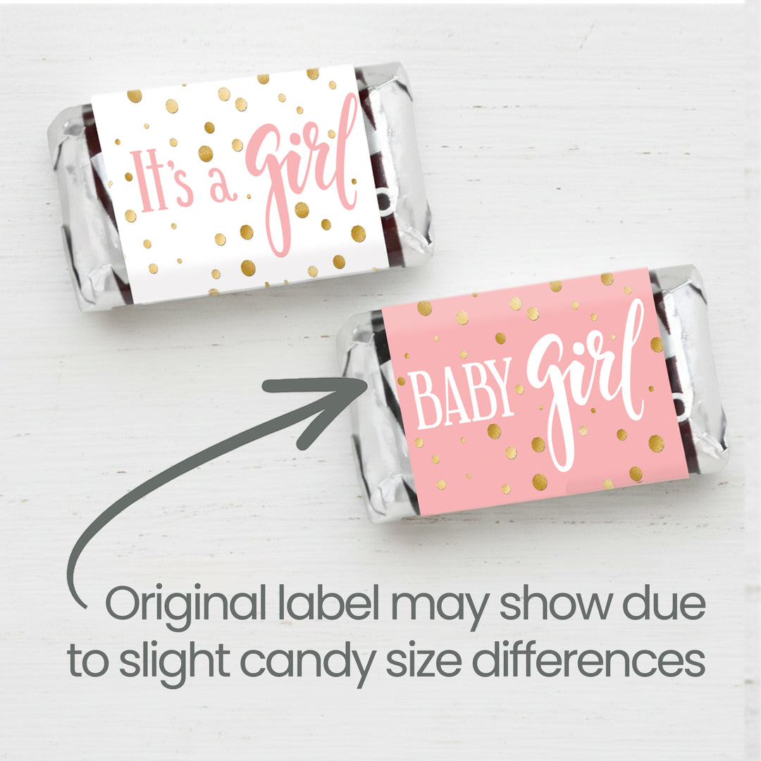 Confeti dorado: rosa - Mini pegatinas para barra de dulces It's a Girl Baby Shower - 45 pegatinas