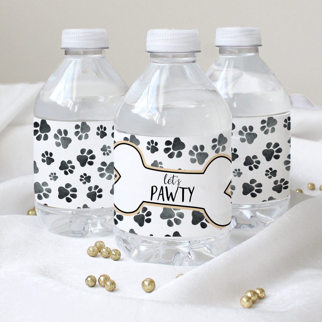 Cachorro: Cumpleaños infantil - Etiquetas para botellas de agua - 24 pegatinas