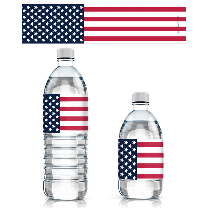 USA Patriotic Party: American Flag Theme - Water Bottle Labels  - 24 Waterproof Stickers