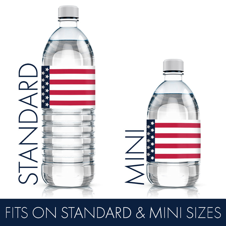 USA Patriotic Party: American Flag Theme - Water Bottle Labels  - 24 Waterproof Stickers