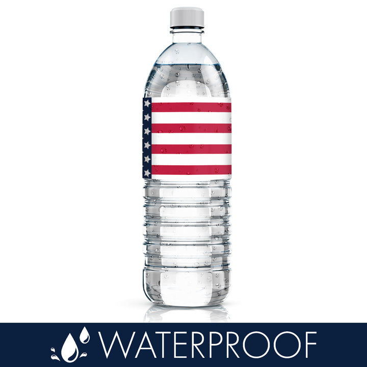 USA Patriotic Party: American Flag Theme - Water Bottle Labels  - 24 Waterproof Stickers