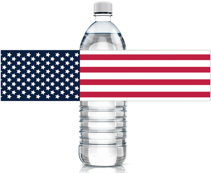 USA Patriotic Party: American Flag Theme - Water Bottle Labels  - 24 Waterproof Stickers