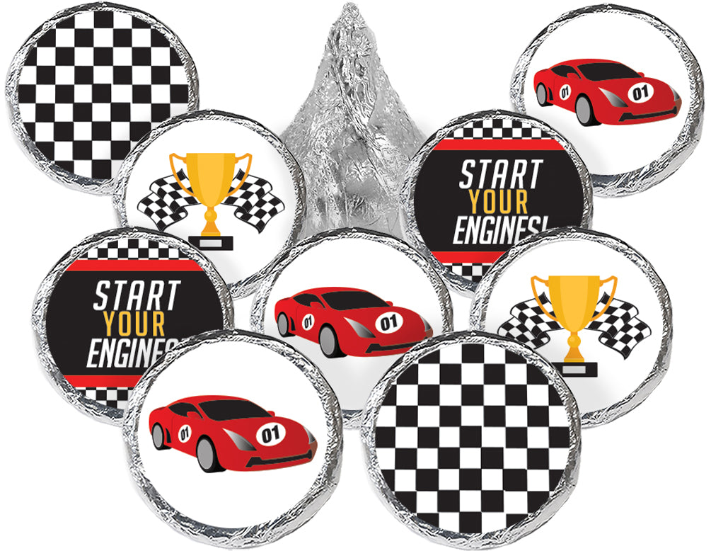 Race Car: Kid's Birthday - Party Favor Stickers - Fits on Hershey's Kisses -  180 Stickers