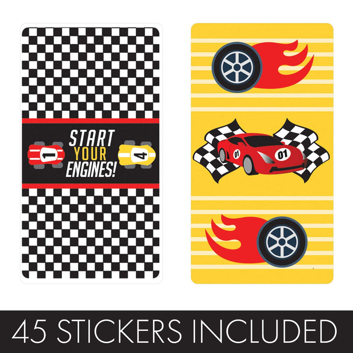 Race Car - Kid's Birthday - Hershey's Miniatures Candy Bar Wrappers Stickers - 45 Stickers