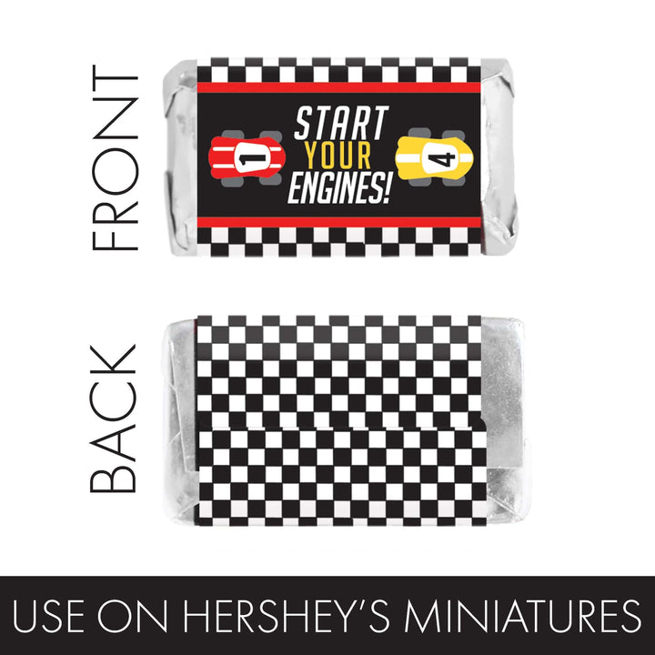 Race Car - Kid's Birthday - Hershey's Miniatures Candy Bar Wrappers Stickers - 45 Stickers