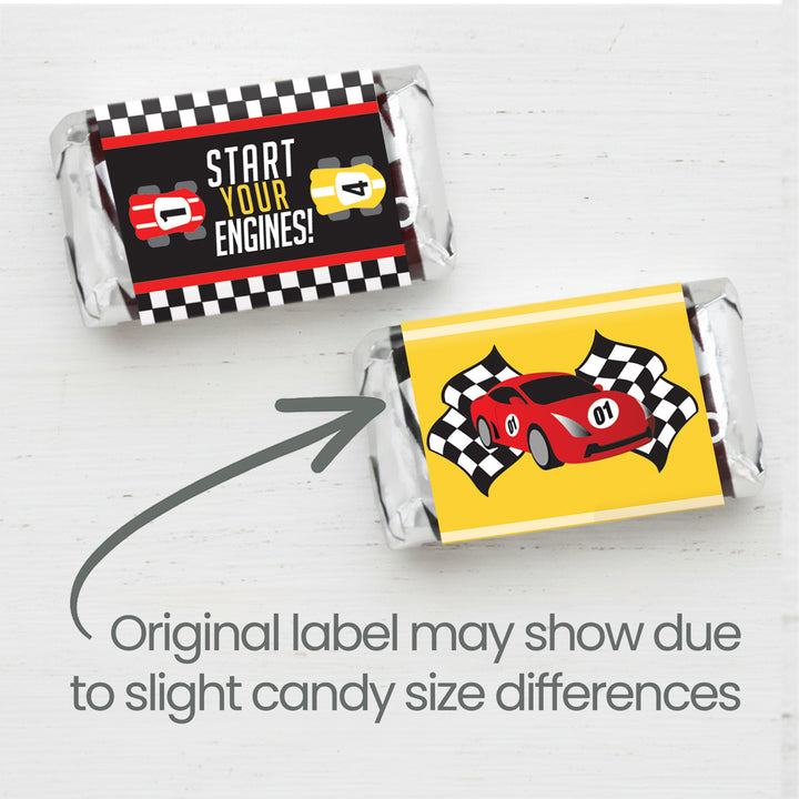 Coche de carreras - Cumpleaños infantil - Pegatinas Hershey's Miniatures Candy Bar Wrappers - 45 pegatinas