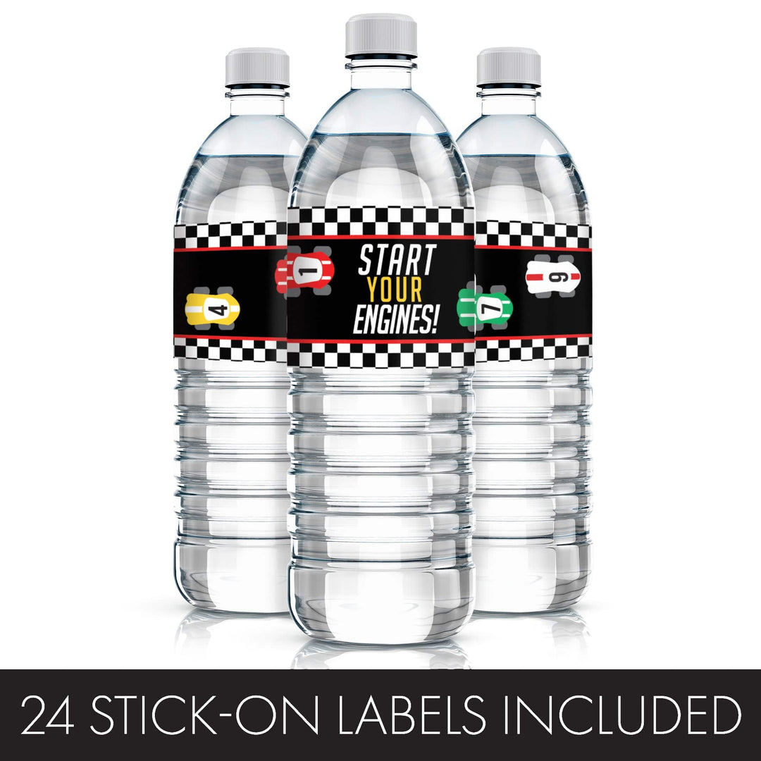 Race Car - Kid's Birthday -  Water Bottle Labels - 24 Waterproof Stickers