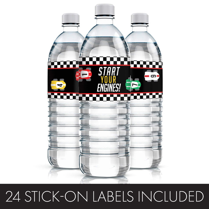 Race Car - Kid's Birthday -  Water Bottle Labels - 24 Waterproof Stickers