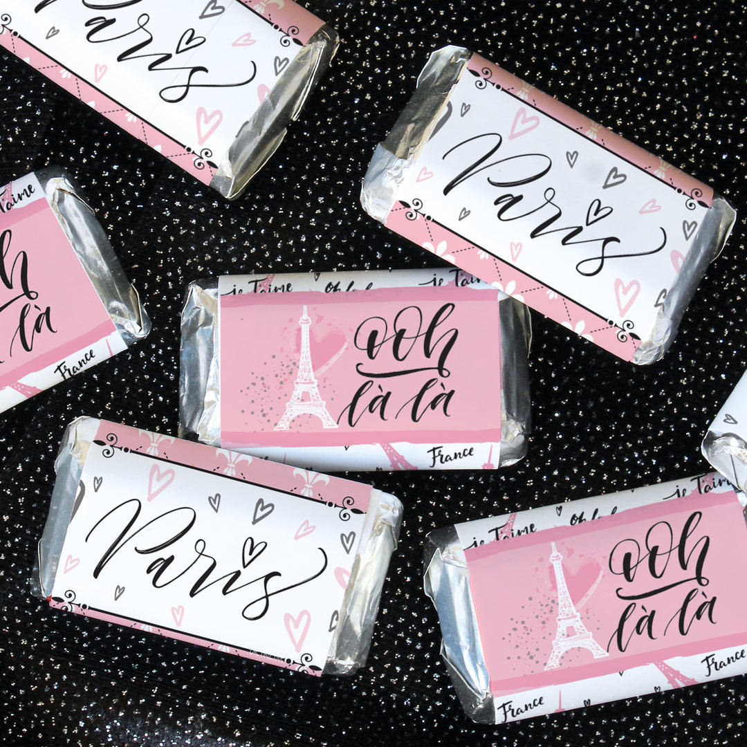 Paris in Pink: Kid's Birthday - Hershey's Miniatures Candy Bar Stickers - 45 Stickers