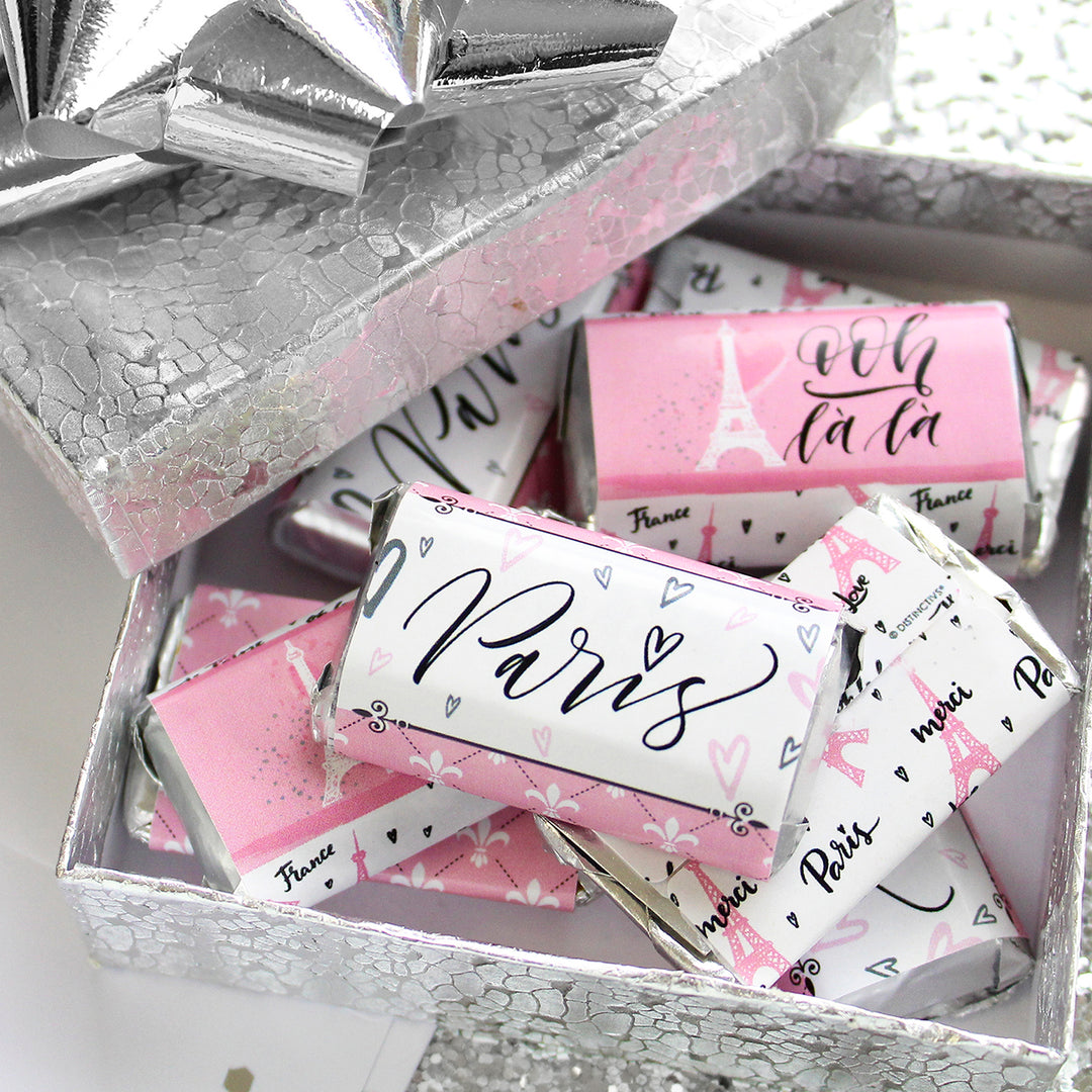 París en rosa: cumpleaños infantil - Pegatinas para barra de dulces en miniatura de Hershey's - 45 pegatinas