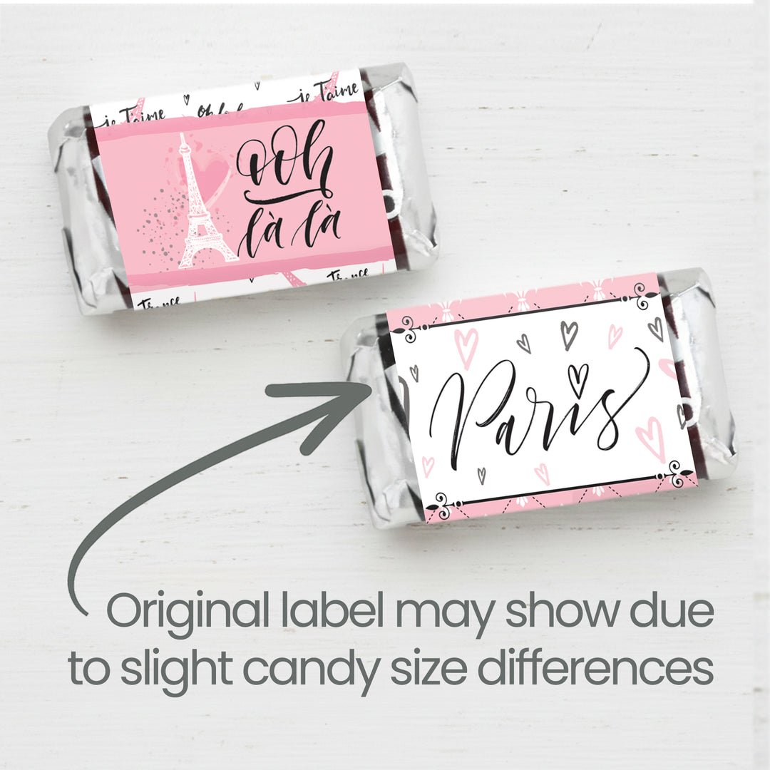 Paris in Pink: Kid's Birthday - Hershey's Miniatures Candy Bar Stickers - 42 Stickers