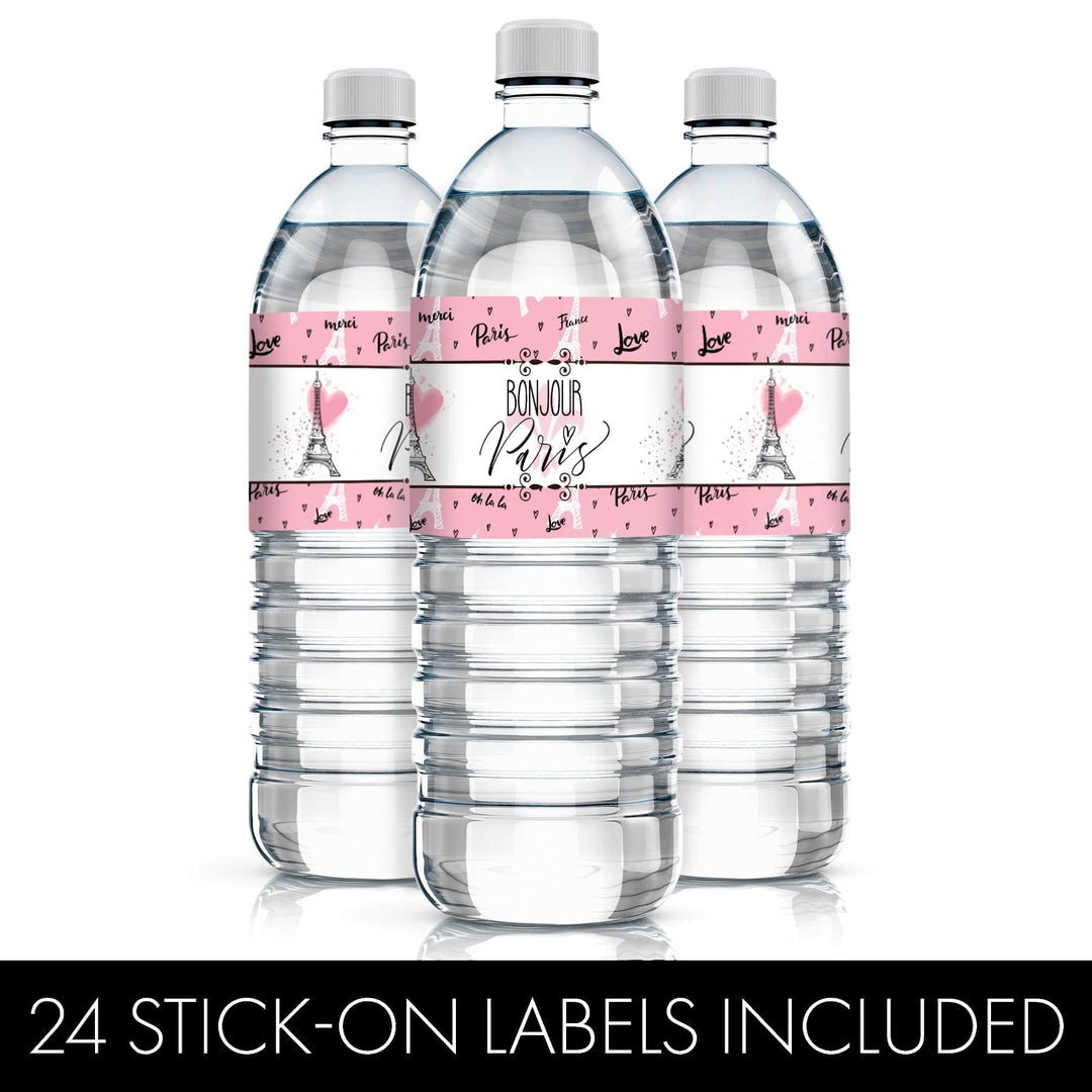 Paris in Pink: Kid's Birthday - Water Bottle Labels - 24 Waterproof Stickers