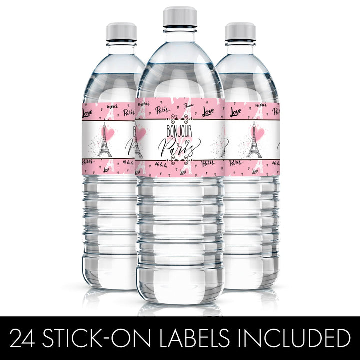 Paris in Pink: Kid's Birthday - Water Bottle Labels - 24 Waterproof Stickers