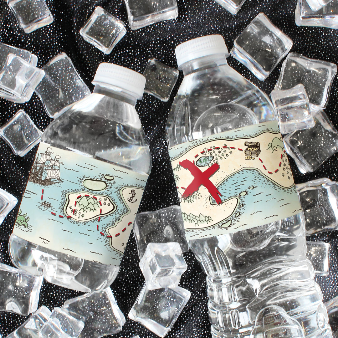 Pirate Treasure Map: Kid's Birthday - Water Bottle Stickers - 24 Waterproof Stickers