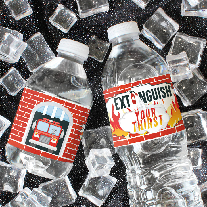 Bombero - Cumpleaños infantil - Etiquetas para botellas de agua - 24 pegatinas impermeables