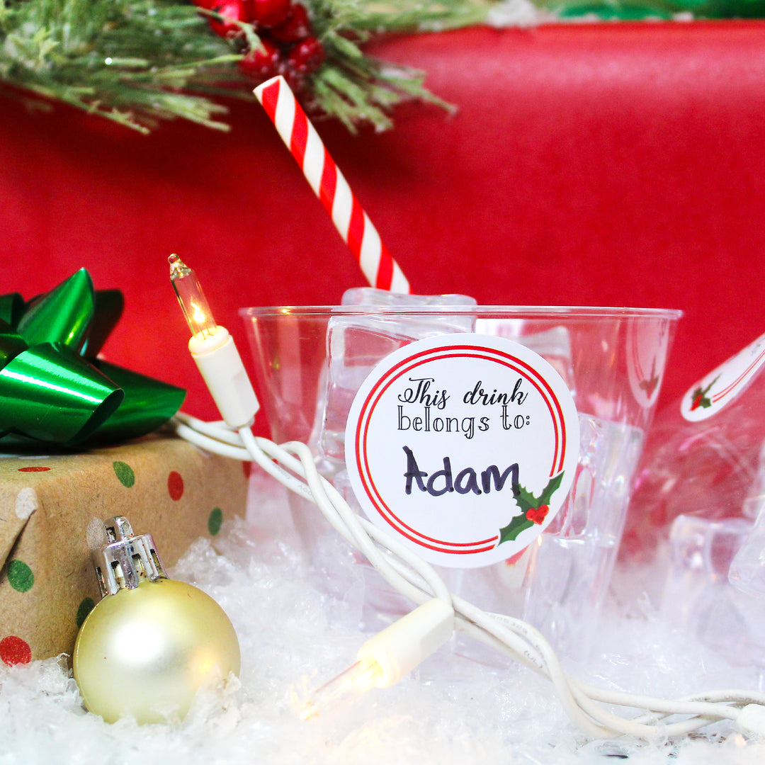 Christmas Cheer: Christmas Party - Drink Name Labels - 40 Tag Stickers