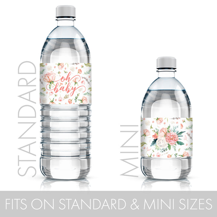 Pink Floral Baby: Shower Water Bottle Labels - Spring, Girl - 24 Stickers