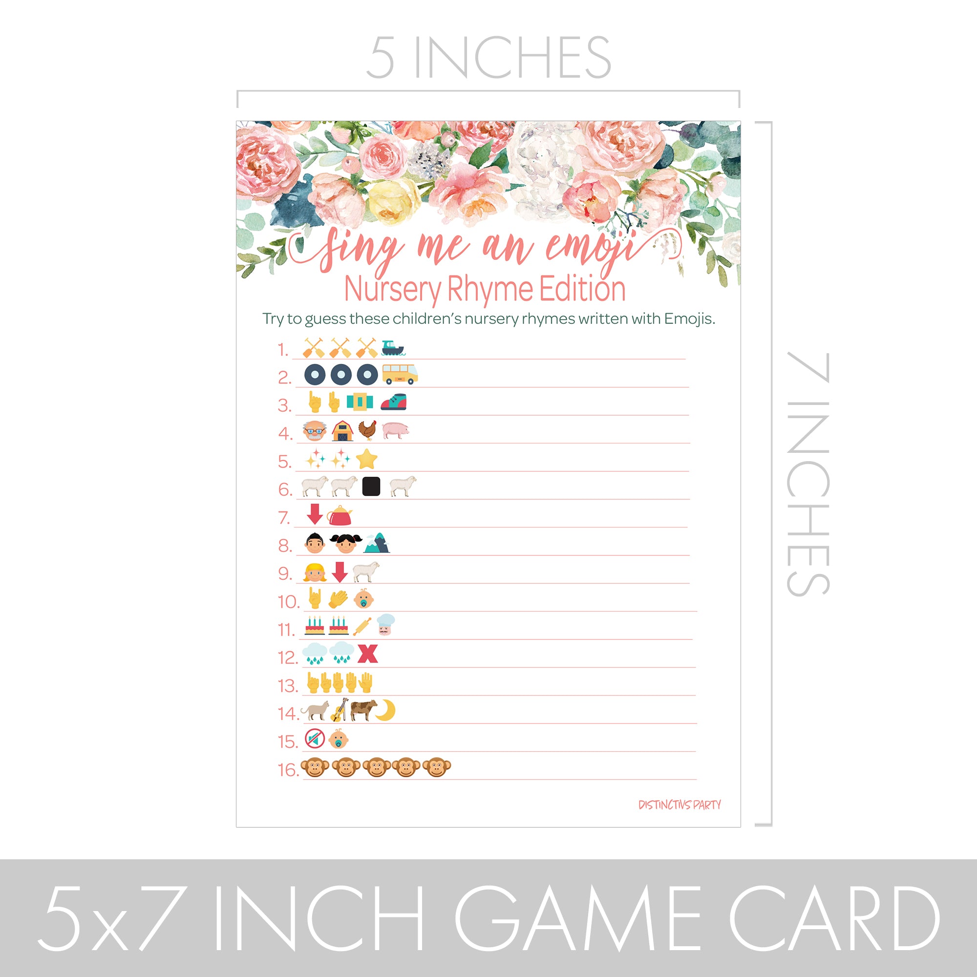 Pink Floral Baby Shower Nursery Rhyme Emoji Game DISTINCTIVS Distinctivs Party