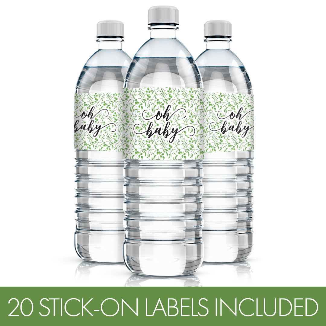 Greenery: Baby Shower Water Bottle Labels- 20 Stickers