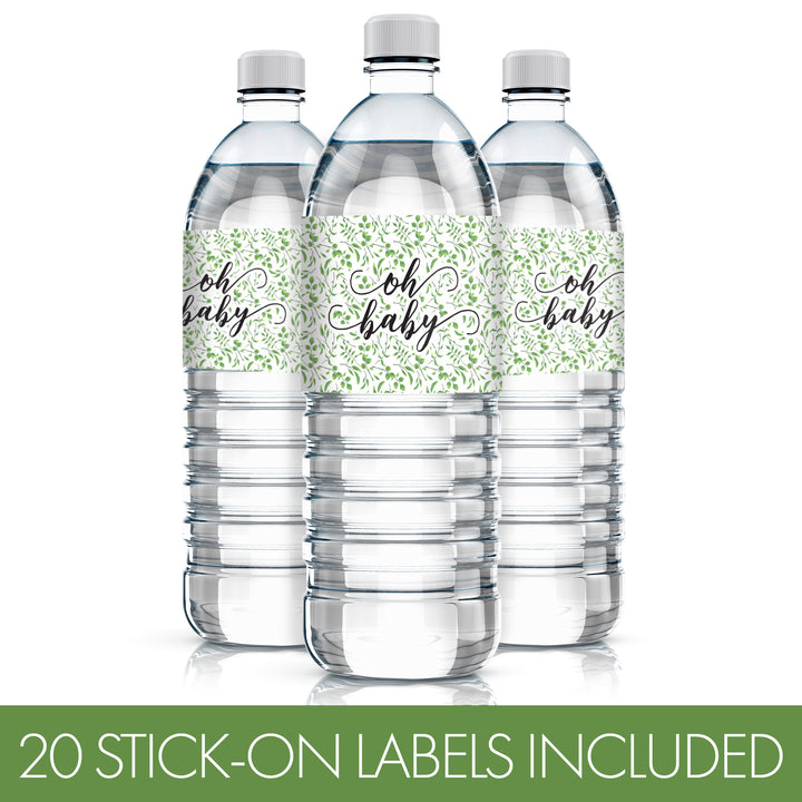 Greenery: Baby Shower Water Bottle Labels- 20 Stickers