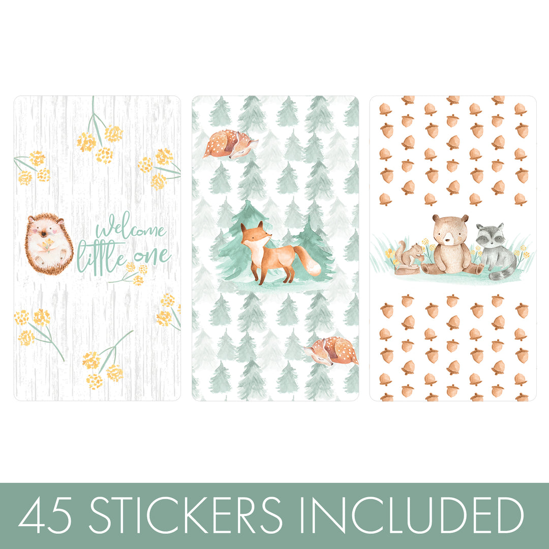 Watercolor Woodland Baby Shower Mini Candy Bar Wrappers - 45 Count - Distinctivs Party
