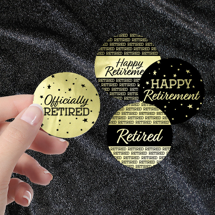 Retirement Party: Black and Gold Shiny Foil - Favor Stickers - 40 Stickers