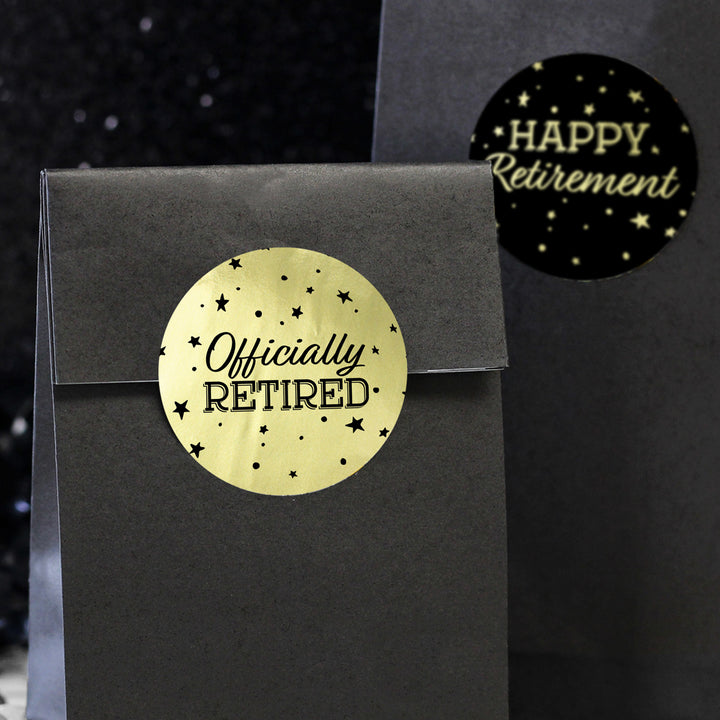 Retirement Party: Black and Gold Shiny Foil - Favor Stickers - 40 Stickers