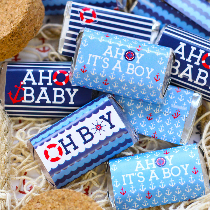 Ahoy It's a Boy: Baby Shower - Mini pegatinas para barra de caramelo - 45 pegatinas