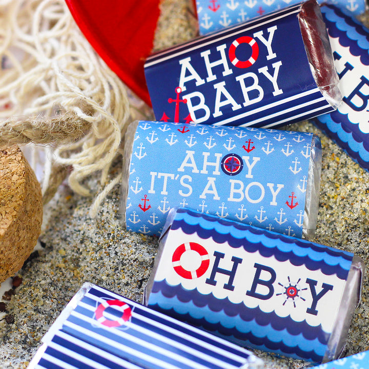 Ahoy It's a Boy: Baby Shower - Mini pegatinas para barra de caramelo - 45 pegatinas