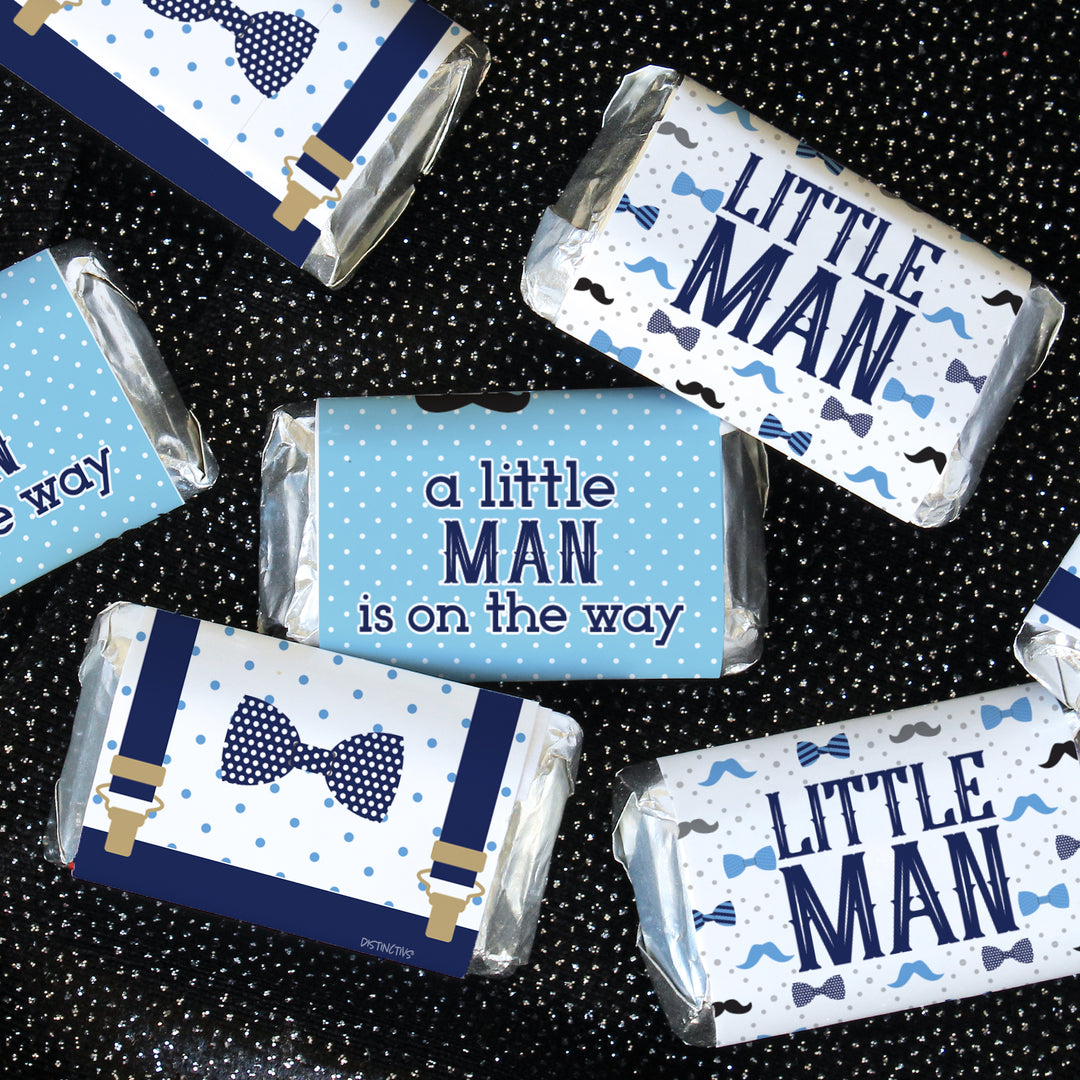 Little Man: Baby Shower - Mini pegatinas para barra de caramelo - Niño, pajarita - 45 pegatinas