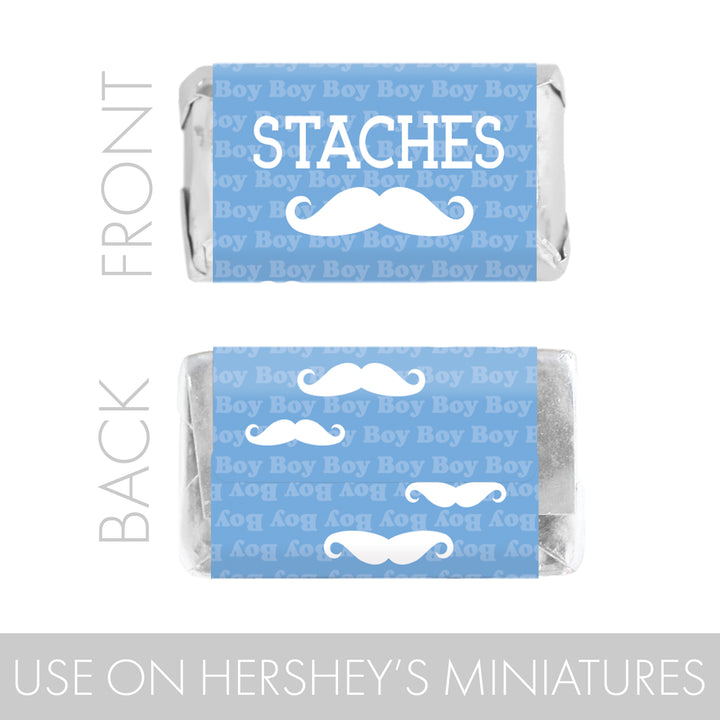 Fiesta de revelación de género: Pestañas o Staches - Calcomanías para baby shower de equipo para niño o niña - Mini calcomanías para barra de dulces - Se ajustan a miniaturas de Hershey® - 45 calcomanías