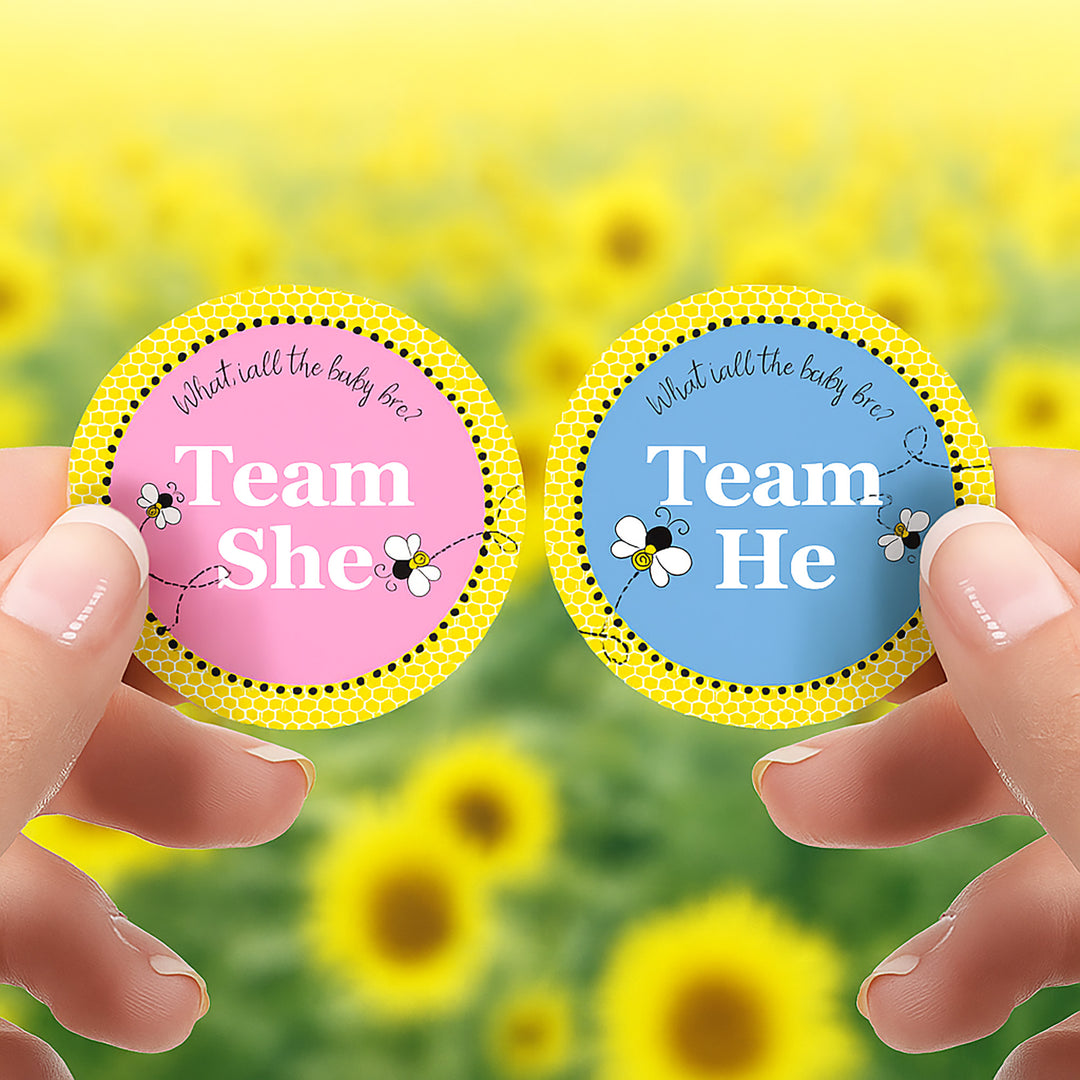 Bumble Bee: Gender Reveal Party - What Will Baby Bee Stickers -  Team She or He - 40 Stickers