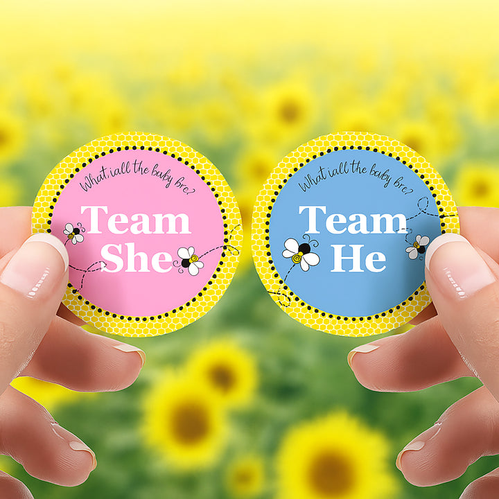 Bumble Bee: Gender Reveal Party - What Will Baby Bee Stickers -  Team She or He - 40 Stickers