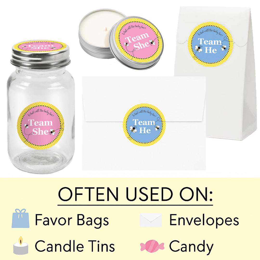 Bumble Bee: Gender Reveal Party - What Will Baby Bee Stickers -  Team She or He - 40 Stickers