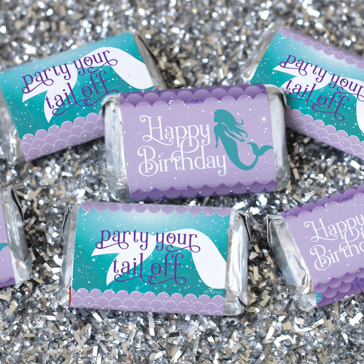 Mermaid: Party Your Tail Off - Kid's Birthday -  Hershey's Miniatures Candy Bar Wrappers Stickers - 45 Stickers
