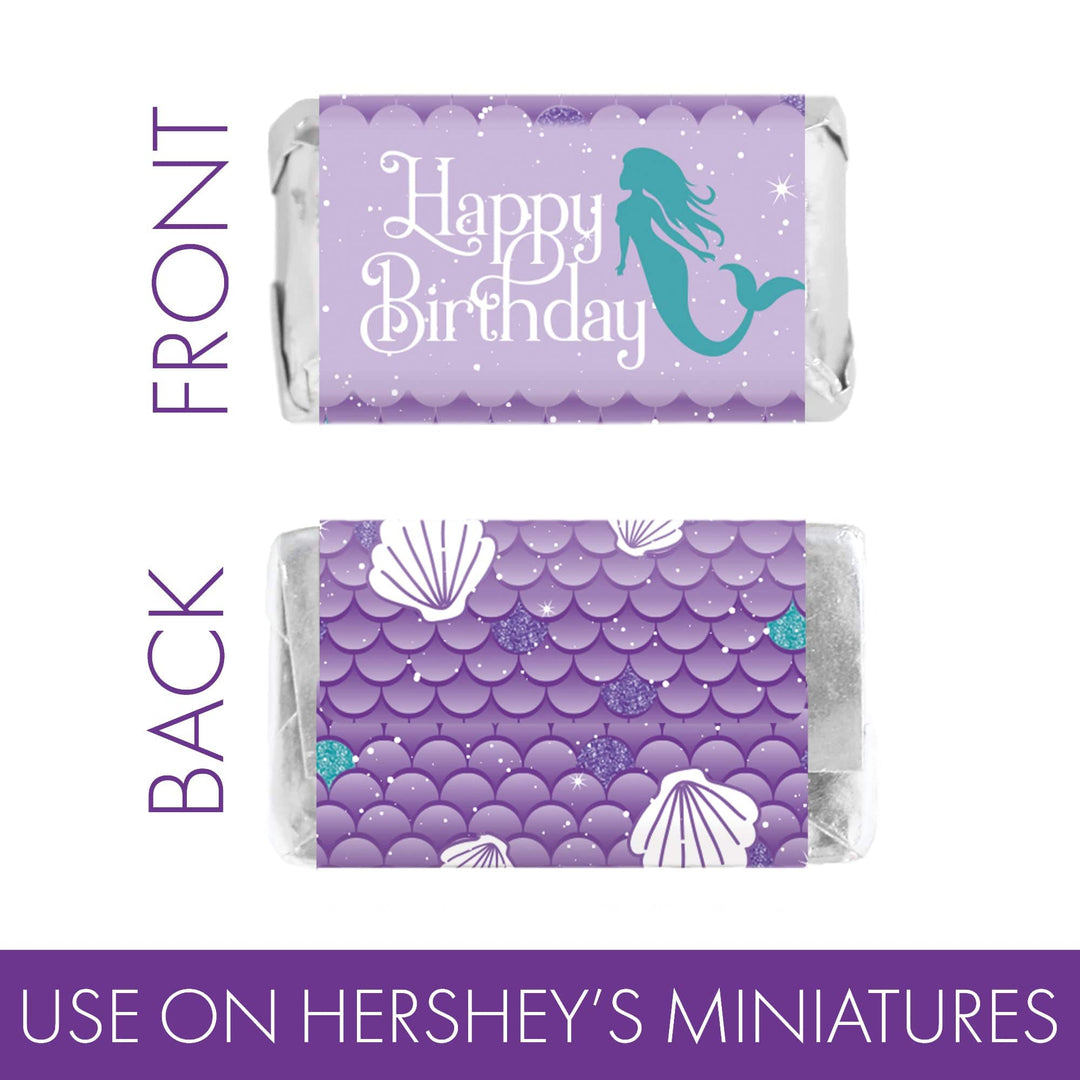 Mermaid: Party Your Tail Off - Kid's Birthday -  Hershey's Miniatures Candy Bar Wrappers Stickers - 45 Stickers