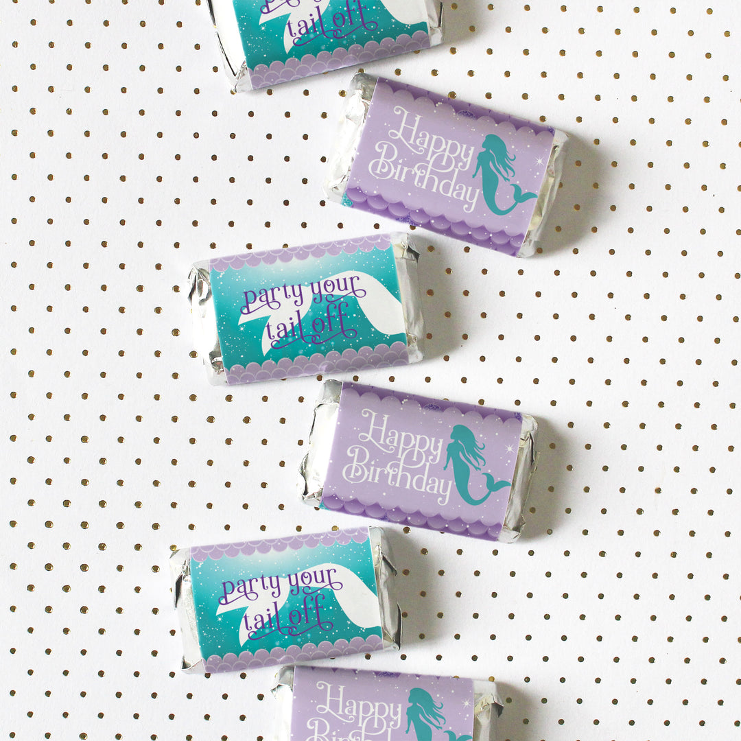 Sirena: Party Your Tail Off - Cumpleaños infantil - Pegatinas de envoltorios para barra de caramelos en miniatura de Hershey's - 45 pegatinas
