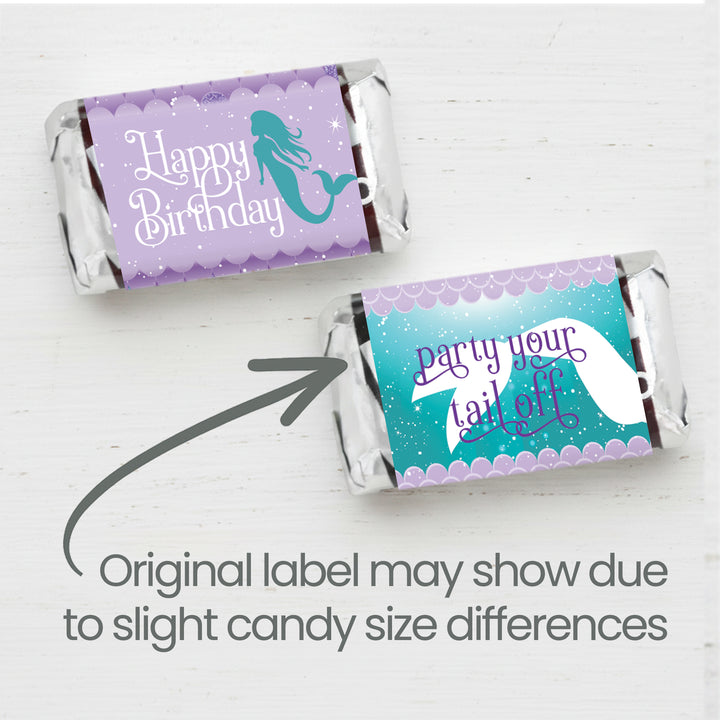 Mermaid: Party Your Tail Off - Kid's Birthday -  Hershey's Miniatures Candy Bar Wrappers Stickers - 42 Stickers