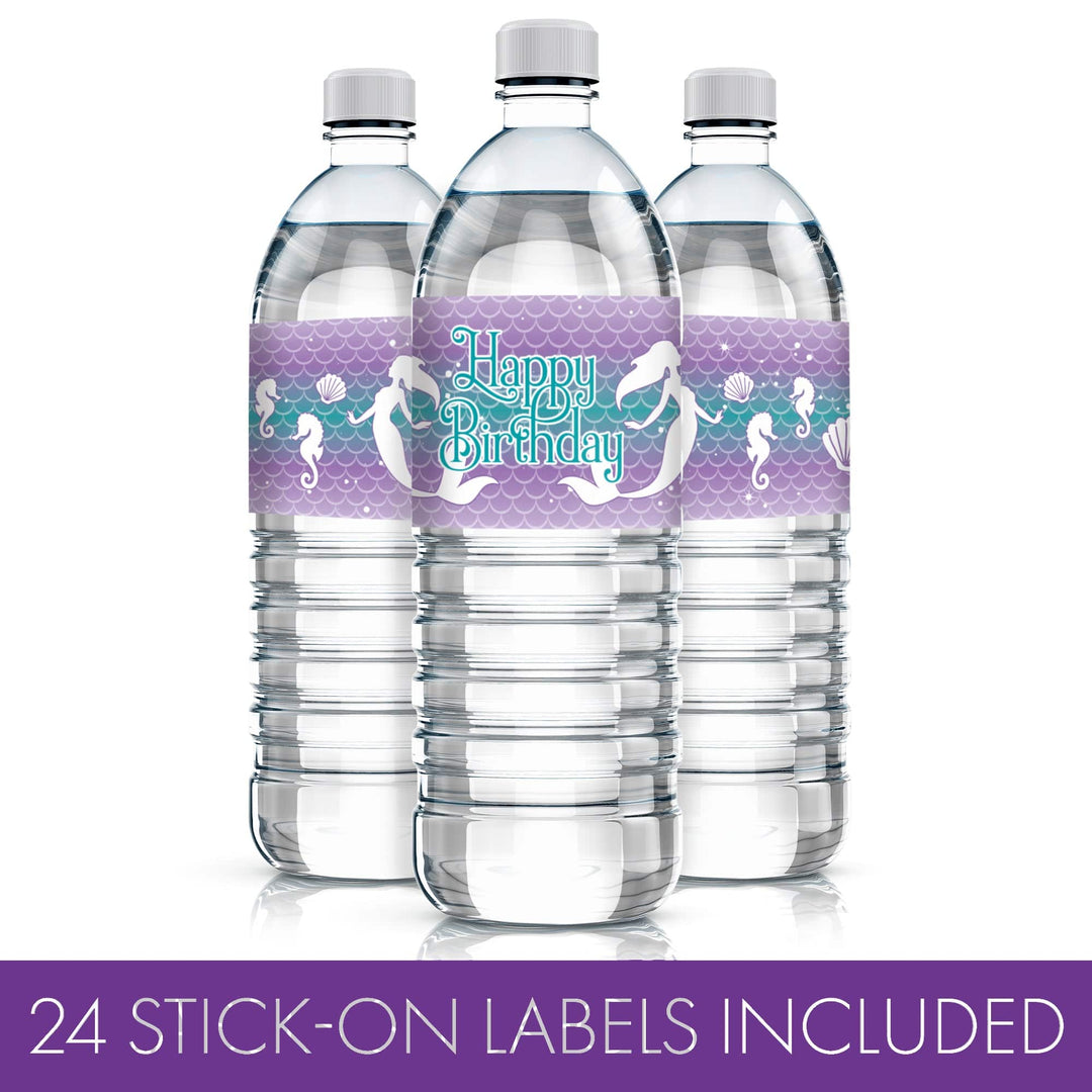 Mermaid: Party Your Tail Off - Kid's Birthday - Water Bottle Labels - 24 Stickers