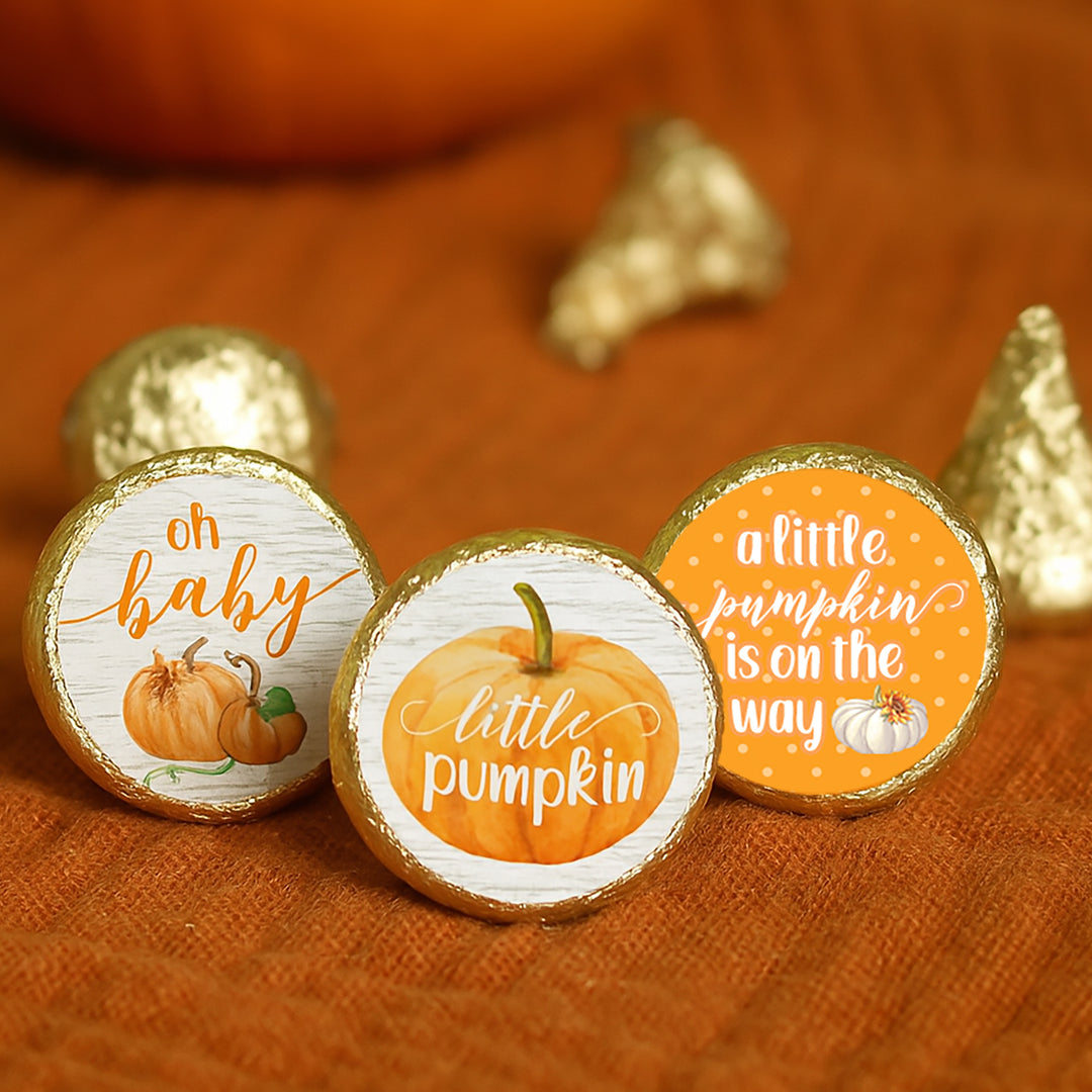 Little Pumpkin: Orange - Baby Shower - Party Favor Stickers - Fits on Hershey's Kisses - 180 Stickers