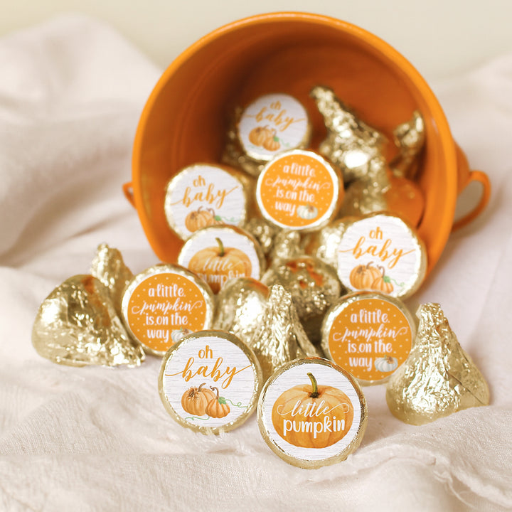 Little Pumpkin: Orange - Baby Shower - Party Favor Stickers - Fits on Hershey's Kisses - 180 Stickers