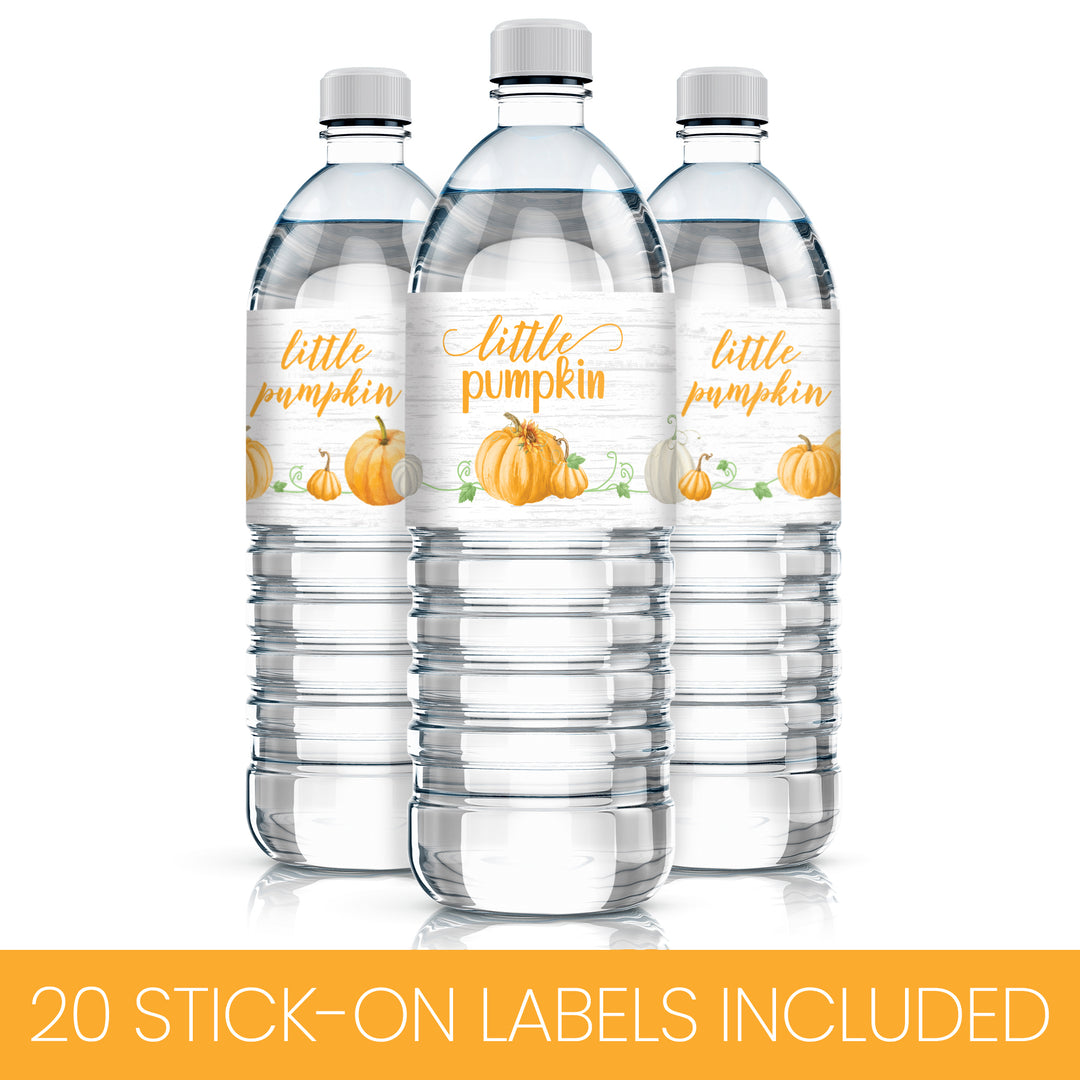 Little Pumpkin: Orange -  Baby Shower - Water Bottle Label Stickers - Waterproof - 20 Pack - Distinctivs Party