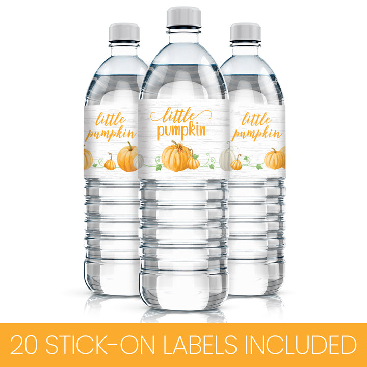 Little Pumpkin: Orange -  Baby Shower - Water Bottle Label Stickers - Waterproof - 20 Pack - Distinctivs Party