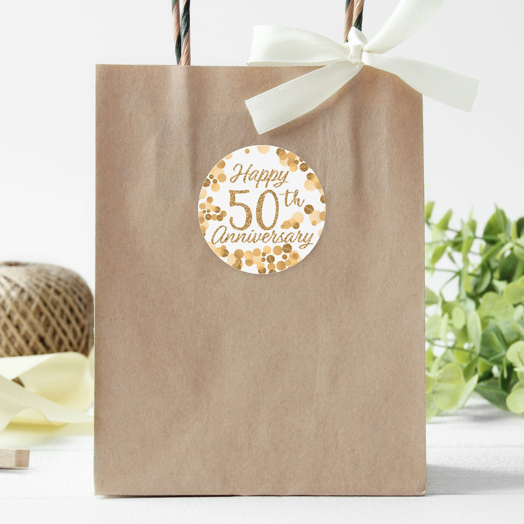 50.º aniversario dorado: etiquetas redondas para regalos de fiesta, 40 pegatinas