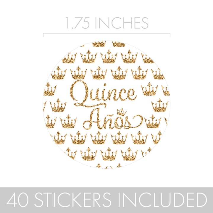 Quinceañera: White & Gold - Sparkling Mis Quince 15th Birthday - Party Favor Stickers - 40 Stickers