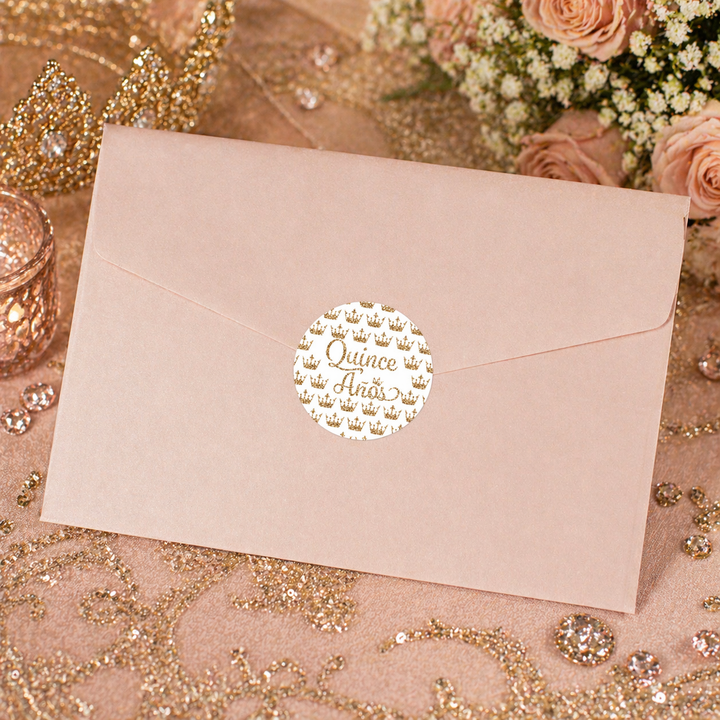 Quinceañera: White & Gold - Sparkling Mis Quince 15th Birthday - Party Favor Stickers - 40 Stickers